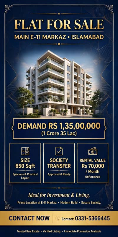 Investment Opportunity 2-Bed Apartment For Sale E-11 Islamabad