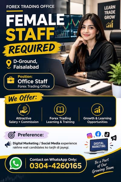 Need Female Staff plus digital marketing staff