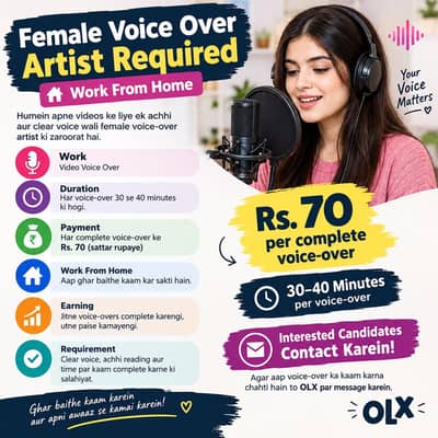 Female Voice Over Artist Required – Work From Home