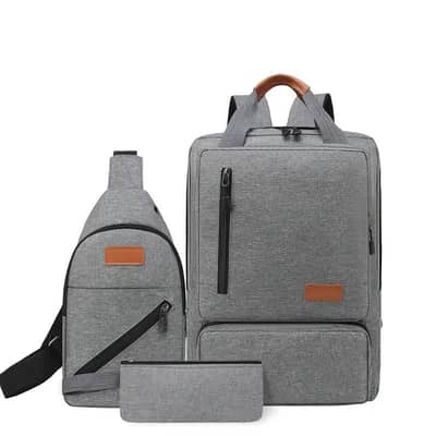 Gray casual 3pice travel backpackset for. men ,women student