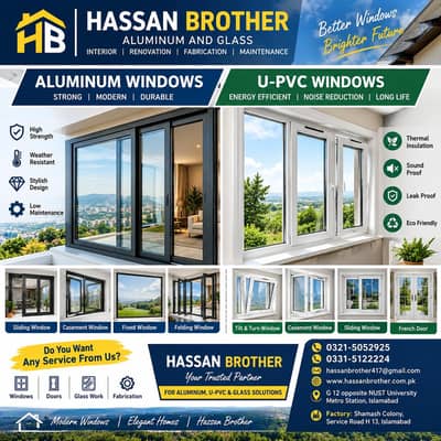 Aluminum and u-pvc window/shower cabin/Glass work in Islamabad