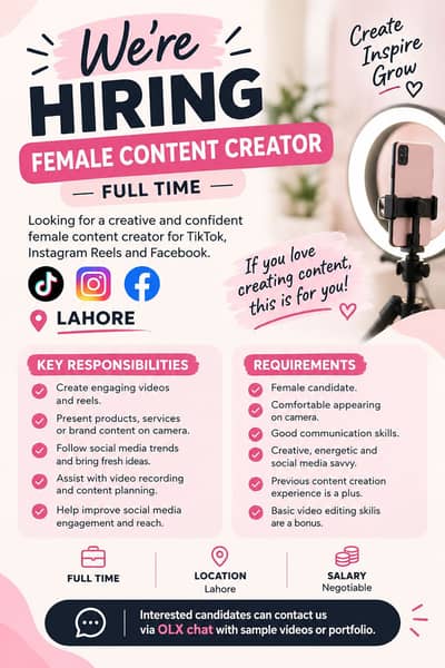 Female Content Creator Required – Full Time
