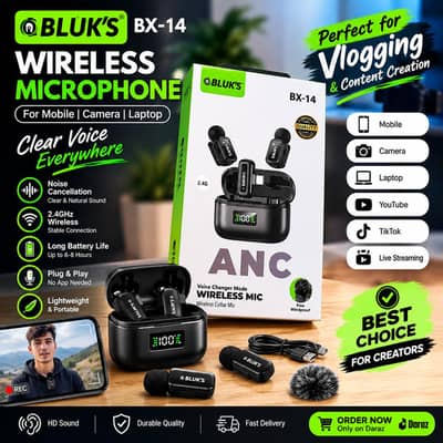 BLUK'S BX-14 Wireless Microphone for Vlogging & YouTube