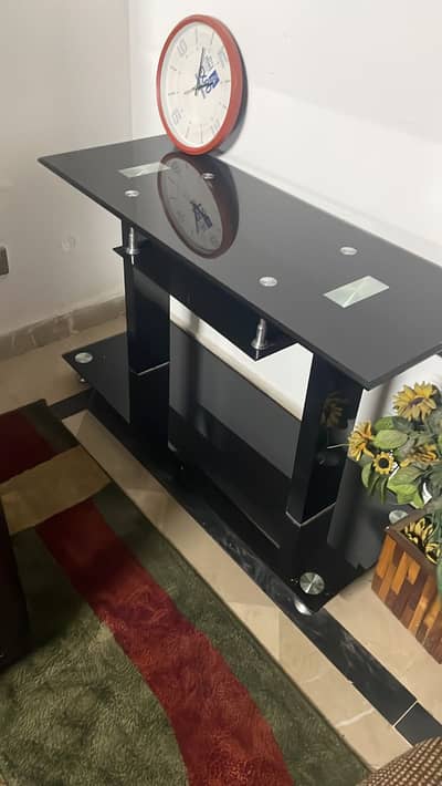 Modern Black Glass Console Table.