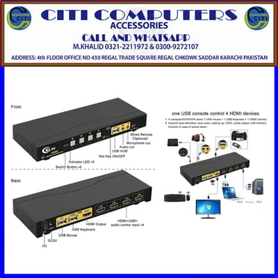 CKL HDMI KVM Switch 4 Port USB KVM Switch HDMI with Audio and Microph