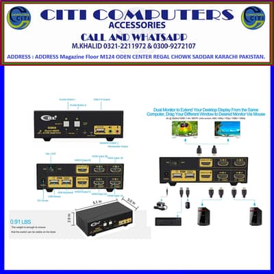 CKL HDMI KVM 2 Port 4K 30Hz Dual Monitor Extended Display (CKL-922HUA