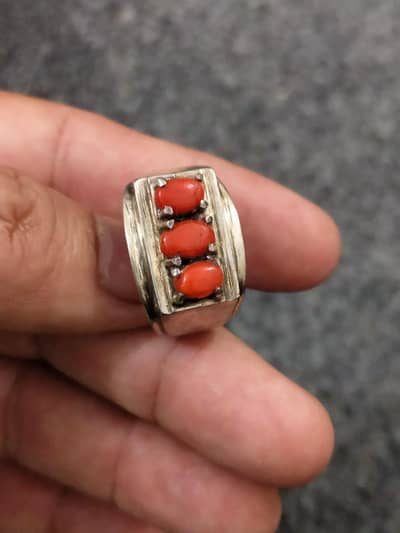 beautiful natural marjan with silver ring available