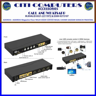 CKL HDMI KVM Switch 4 Port USB KVM Switch HDMI with Audio and Microph