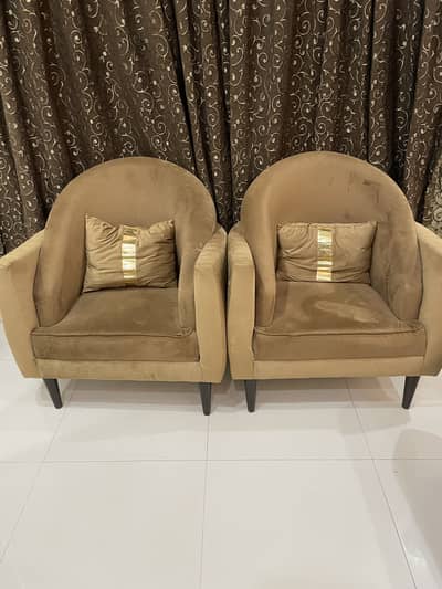 Modern Velvet Single Sofa Pair (2-Piece Set) in Golden Beige