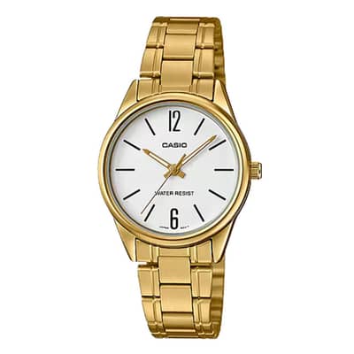 Casio gold stainless steel white dial quartz watch for ladies