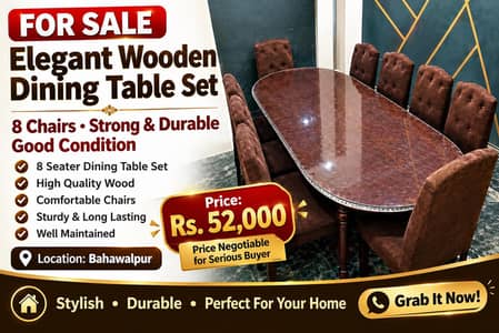 8 Seater Wooden Dining Table Set For Sale