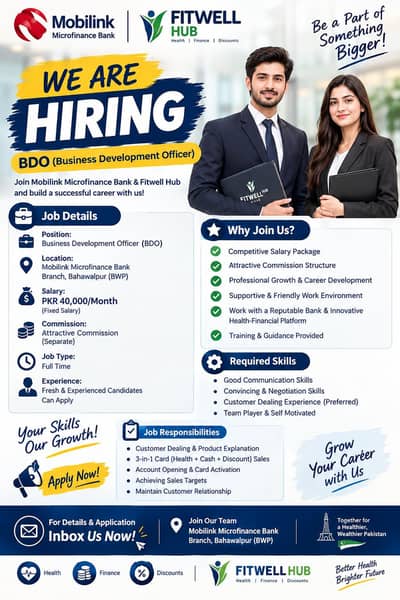 Hiring Business Development Officers (BDO) – Bahawalpur