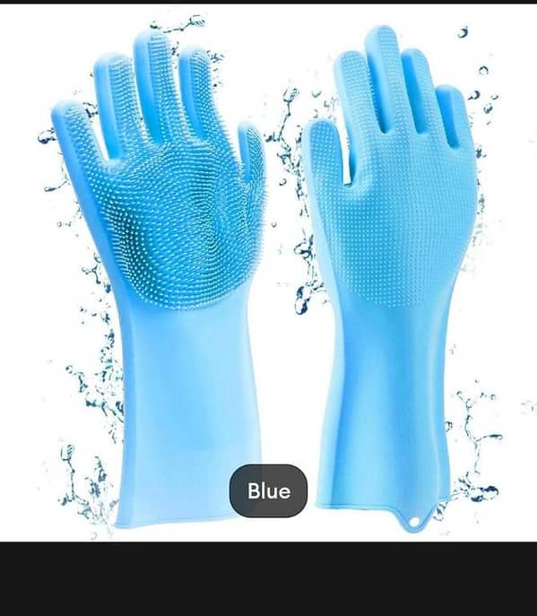 T  1 Pair Kitchen Magic Silicone Dishwashing Gloves Cleaning Scrub Sponge Scrubbing