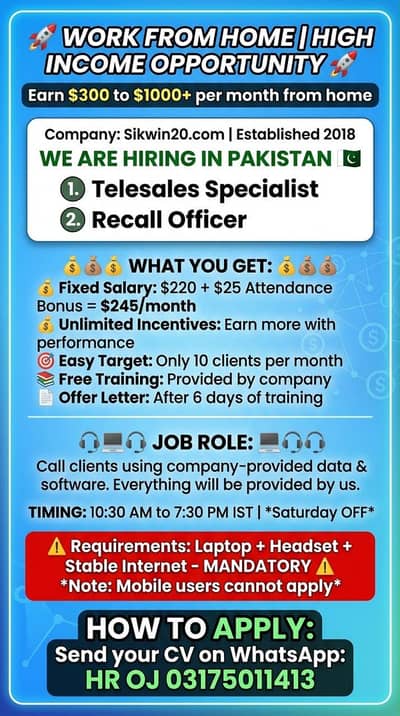 Work from home (female must apply)