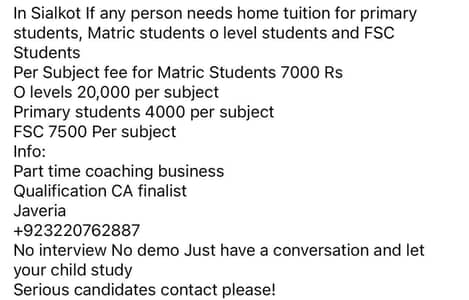 Home tuition available