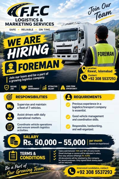 Foreman / Logistic Office Required