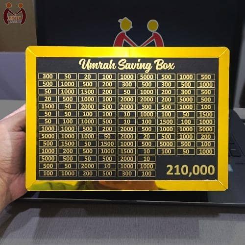 Umrah Saving Box | Wooden Islamic Money Saving Box | 280 Days Hajj and Umrah Savings Plan | Coin and Cash Saving Bank for Kids and Adults | Decorative Charity Donation Box