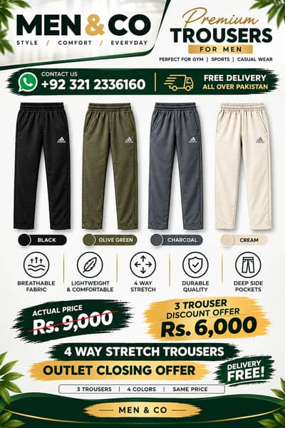 Men Premium/ Trousers / 4 Way Stretch Pants / Casual Wear /Gym Trouser