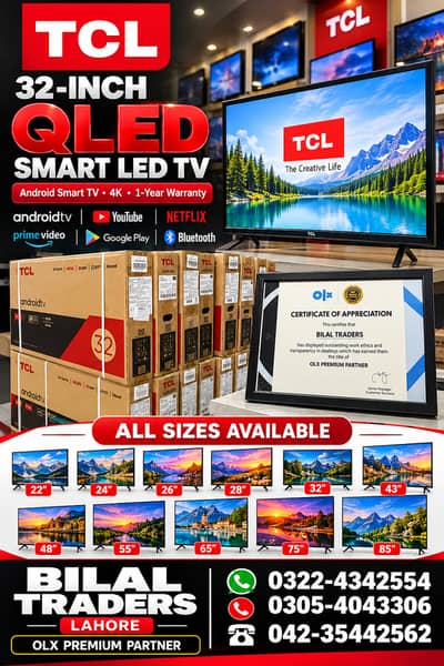 tcl 32 inch QLED led tv Android smart 4k 1 year Warranty