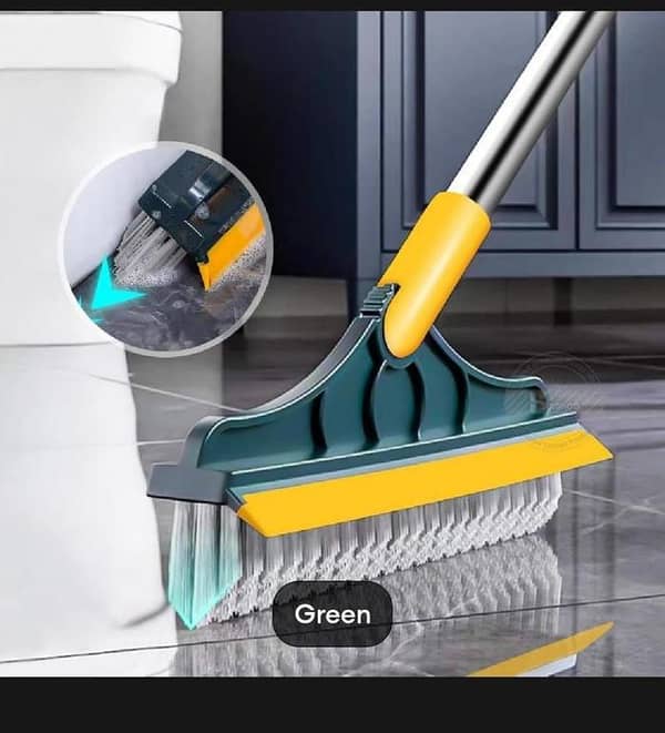 T  Bathroom Cleaning Brush with Long Handle 2 in1 Bathroom Brush with Wiper 120° Rotating Floor Cleaning Supplies for Household, Kitchen Accessories Items 2 in 1 Floor Scrub Cleaning Brush