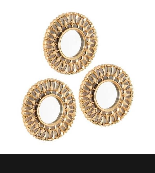 T  3 Round Shap Wall Mirror Wooden Mirror for wall Decorations Home Decoration Gift Plastic Material 3 Pcs Premium Quality Wall Mirror