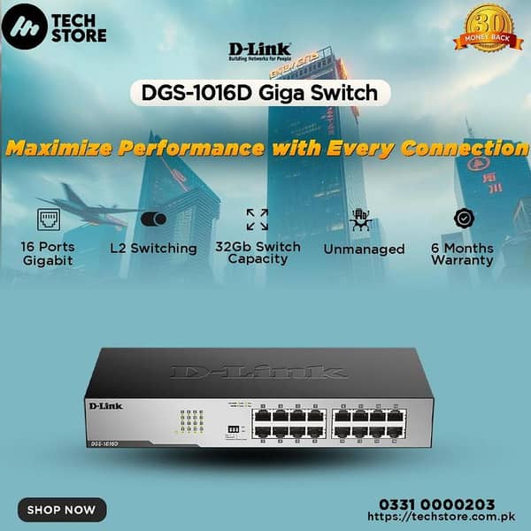 D-Link DGS-1016D Ethernet Switch, 16 Port Unmanaged Gigabit Network Internet Desktop (Branded Used)