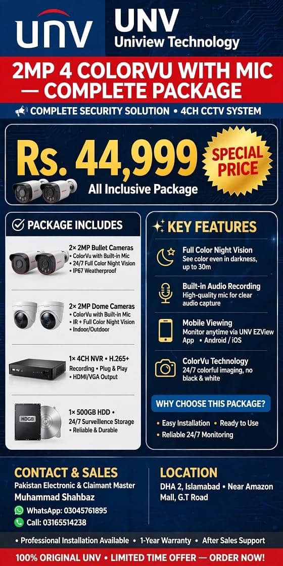 UNV cctv security colour plus mic camera pkg 0