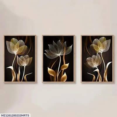 golden floral wall art set of 3 MDF frame