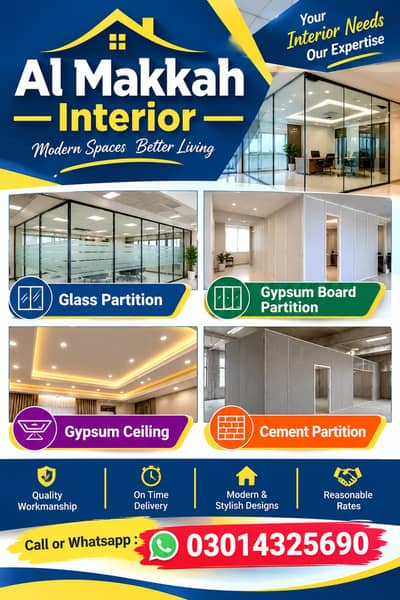 glass partition/gypsum board partition/gypsum ceiling/cement partition