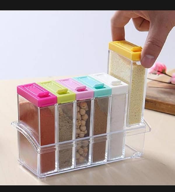 T  Transparent Spice Jar Colorful Lid Seasoning Box Set of 6pcs