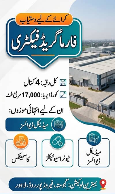 Pharma grade factory for rent 4 Kanal