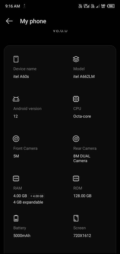 Itel A60s ___128Gb