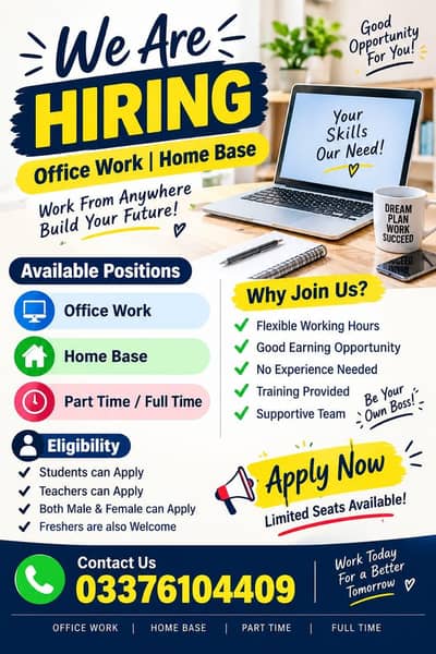 part time full time office work home base job available