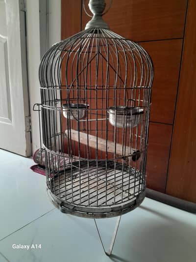 Standing round metallic bird cage