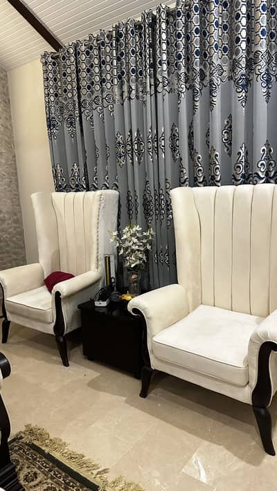 2 room chairs, 10/10 condition, off white color, huge size, heavy wood