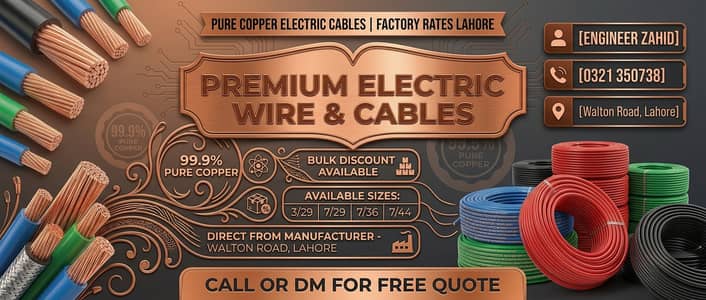 Pure Copper Electric Wire & Cables Factory Rates Lahore, Wholesale