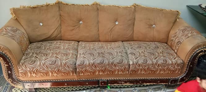 7 SEATER SOFA VELVET SOFA SET WITH TABLES