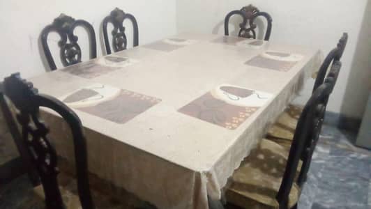 chinyoti wood dining table with 6 chairs