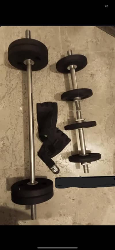 2 Dumbbells+1 barbell rod+8 weight plates