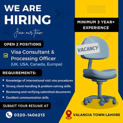 Visa Consultant & Processing Officer Required
