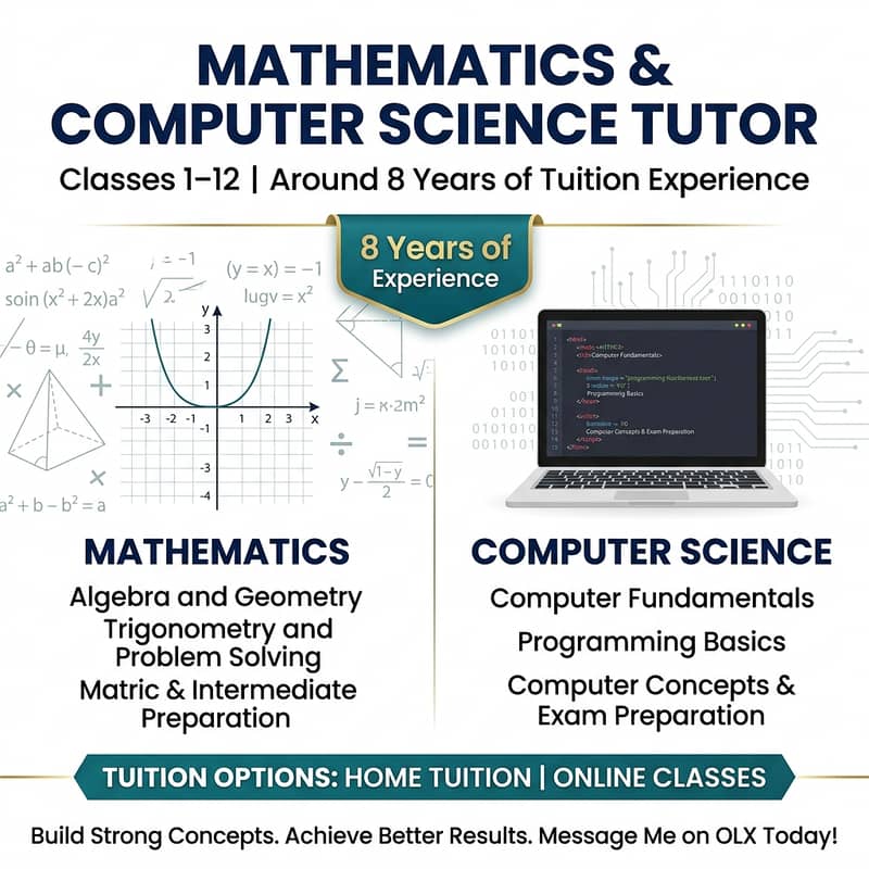 Experienced Tutor for Mathematics & Computer Science | Classes 1–12 0