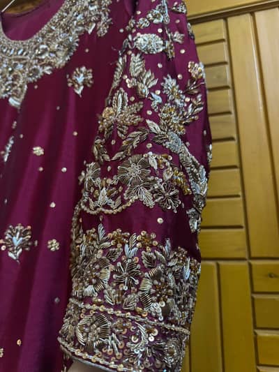 Maroon Party Wear Long Shirt Formal Dress full hand work