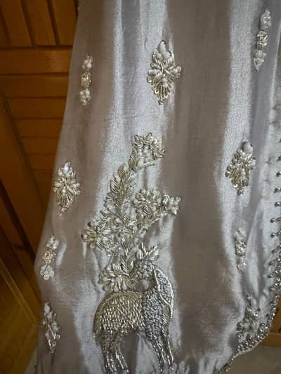 New grey formal lehenga choli coat full hand work shisha silk