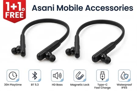 Neckband Earphones 1+1 Free - BT 5.3 - HD Bass - Magnetic