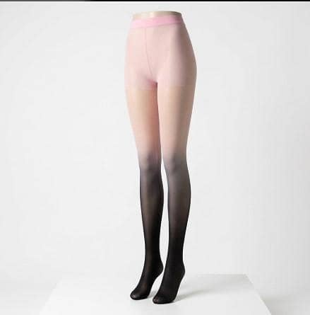 Women Pink and Black Ombre Gradient Stockings Sheer Nylon Elastic Pantyhose Tights R5906