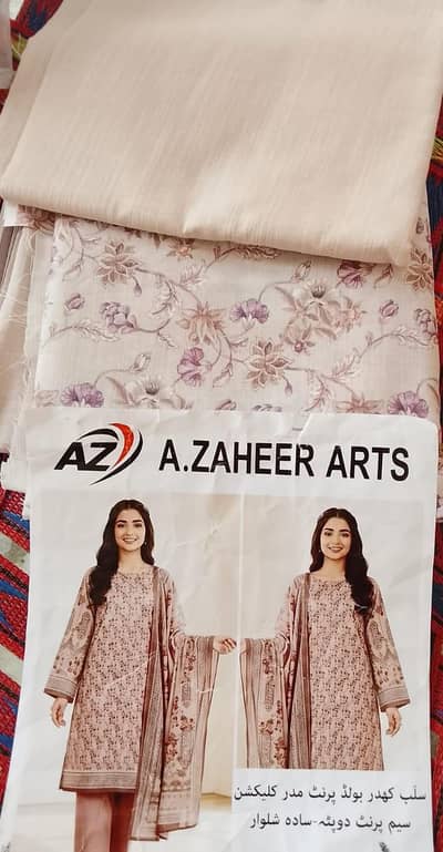 ​A. Zaheer Arts Slub Khaddar 3-Piece Printed Suit (Mother Collection