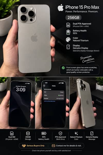 iPhone 15 Pro Max 256GB Dual PTA Approved 95% BH