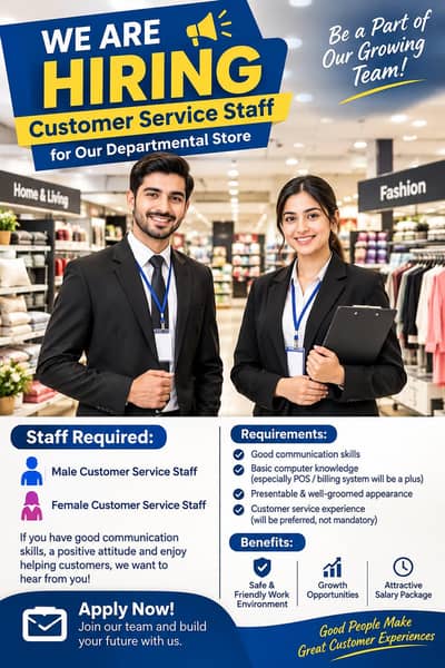 Staff required for departmental store.