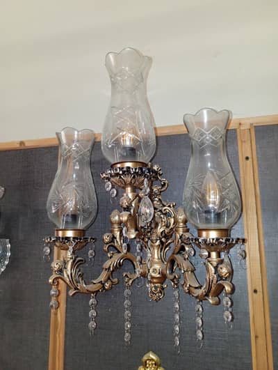 3 Light Fancy Wall Bracket | Antique Golden Design | Crystal Hanging