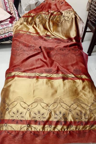 3 brown. . 2 blue curtains